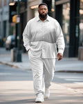 Big & Tall White Geometric Graphic T-Shirt Pants Set for big men view 1
