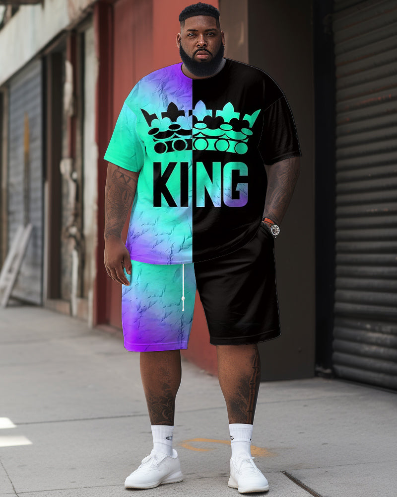 Big & Tall Gradient Graphic T-Shirt Shorts Set for big men view 1