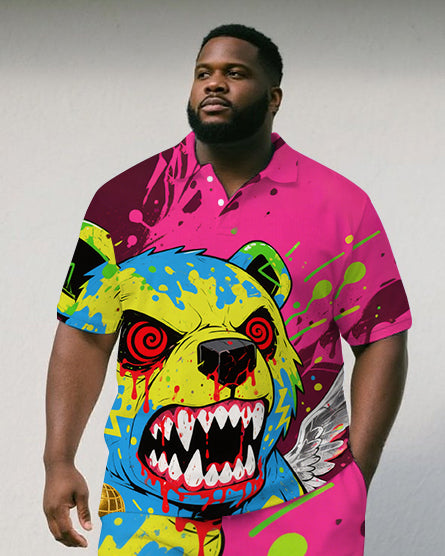 Big & Tall Splash Ink Polo Shorts Set for big men view 2