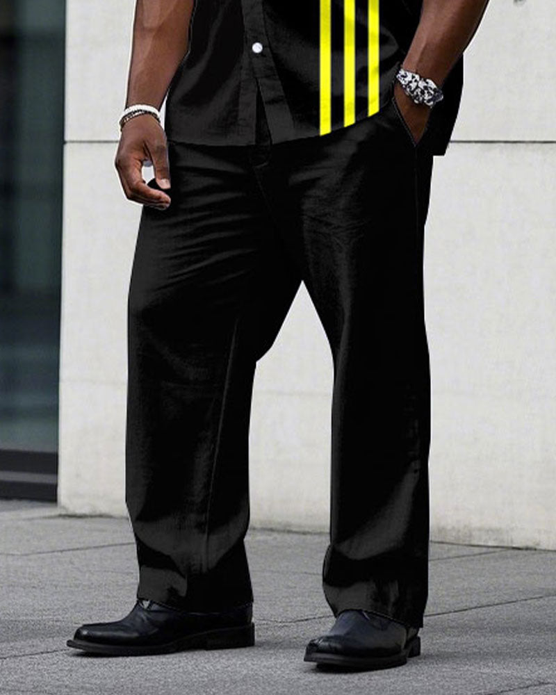 Big & Tall Black Yellow T-Shirt Pants Set for big men view 3