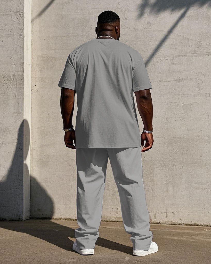 Big & Tall Solid Color Streetwear T-Shirt Pants Set for men view 6