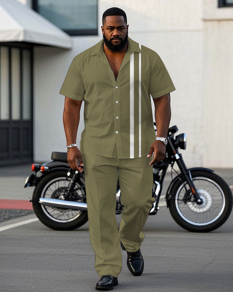 Big & Tall White Khaki Colorblock T-Shirt Pants Set for big men view 1