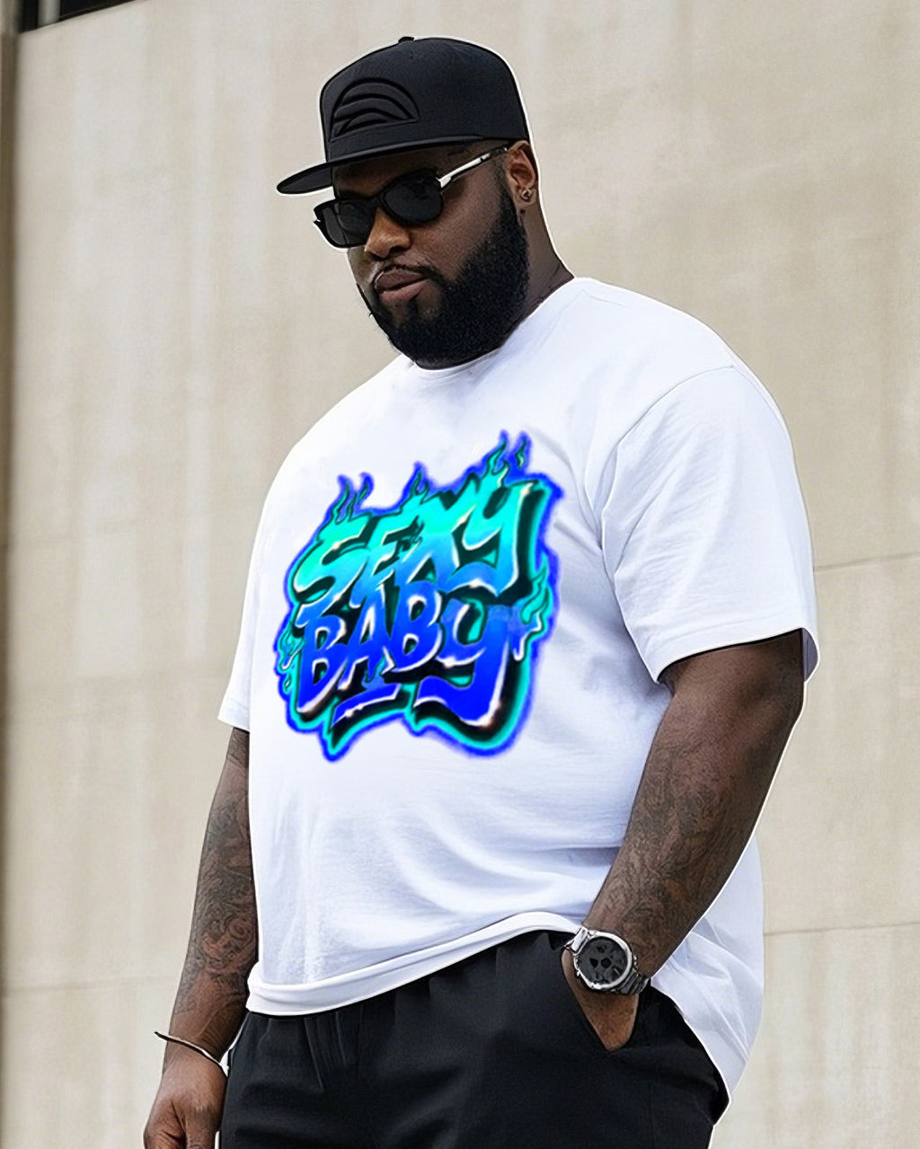 Big & Tall Graffiti Streetwear T-Shirt Shorts Set for big men view 1