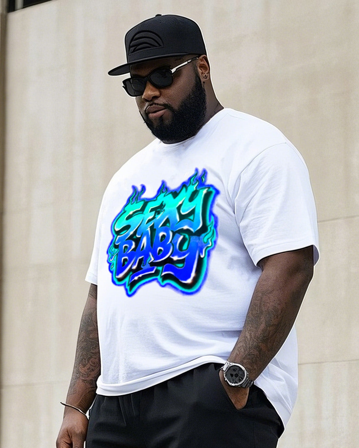 Big & Tall Graffiti Streetwear T-Shirt Shorts Set for big men view 1