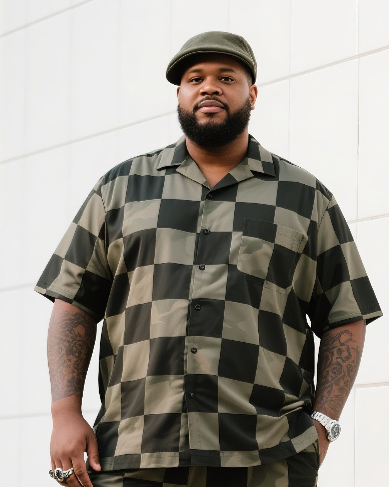 Big & Tall Geometric T-Shirt Shorts Set for big men view 2