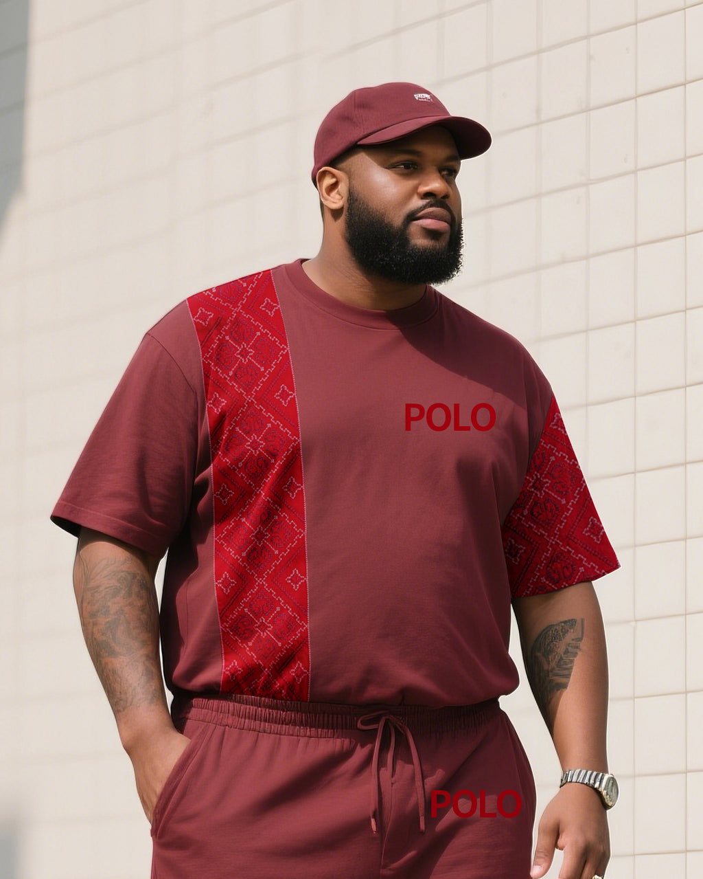 Big & Tall Patchwork Two-piece Set for big men view 2
