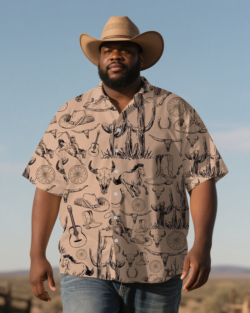 Big & Tall Khaki Western Short Sleeve Shirt for big men view 1