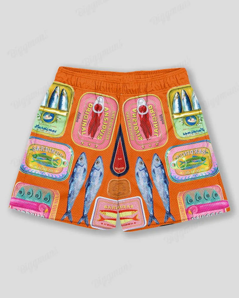 Big & Tall Orange Hawaiian Graphic Athletic Shorts for big men