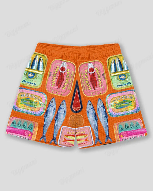 Big & Tall Orange Hawaiian Graphic Athletic Shorts for big men