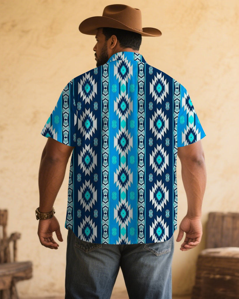 Big & Tall Blue Western Denim Short Sleeve Shirt for big men view 2