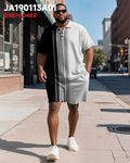 Big & Tall Black Gradient Striped Polo Shorts Set for big men view 2