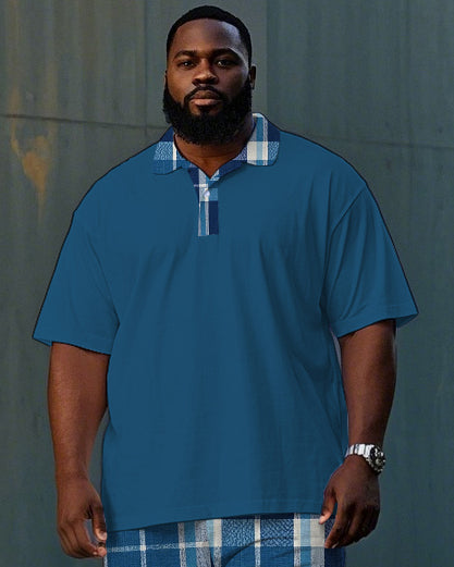 Big & Tall Plaid Graphic Polo Shorts Set for big men view 2
