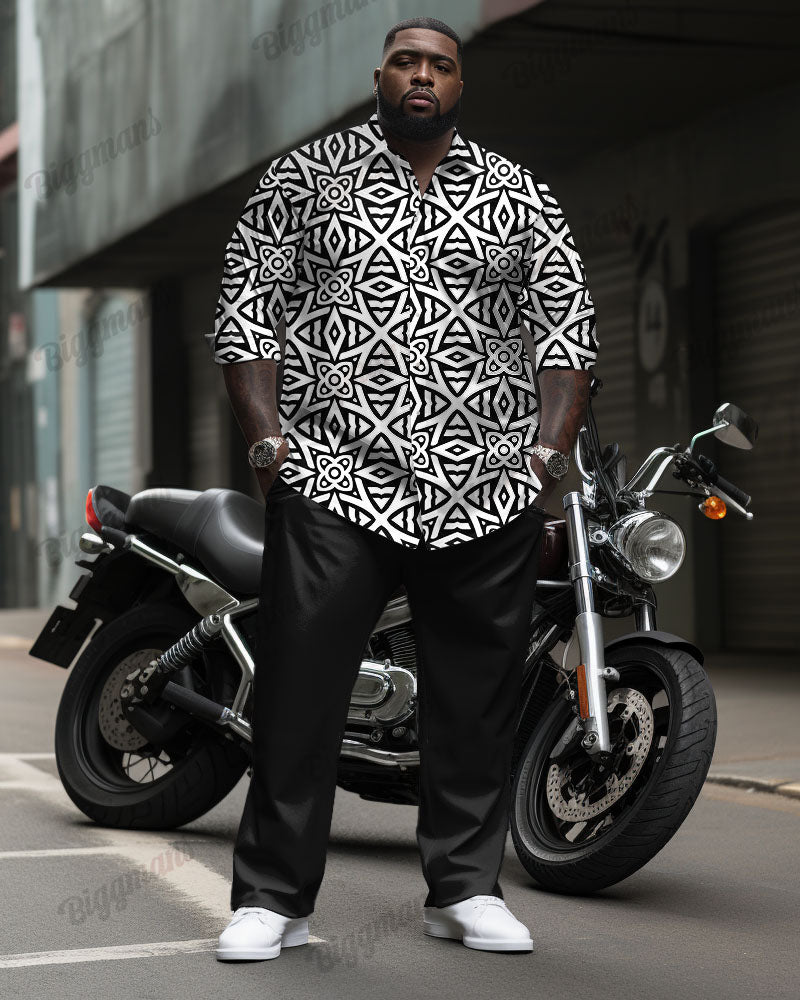 Big & Tall White Business Casual T-Shirt Pants Set for big men view 1