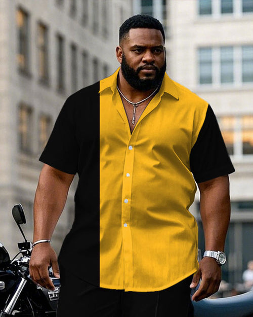 Big & Tall Black Yellow T-Shirt Pants Set for big men view 2