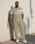 Big & Tall Khaki Colorblock T-Shirt Pants Set for big men view 1