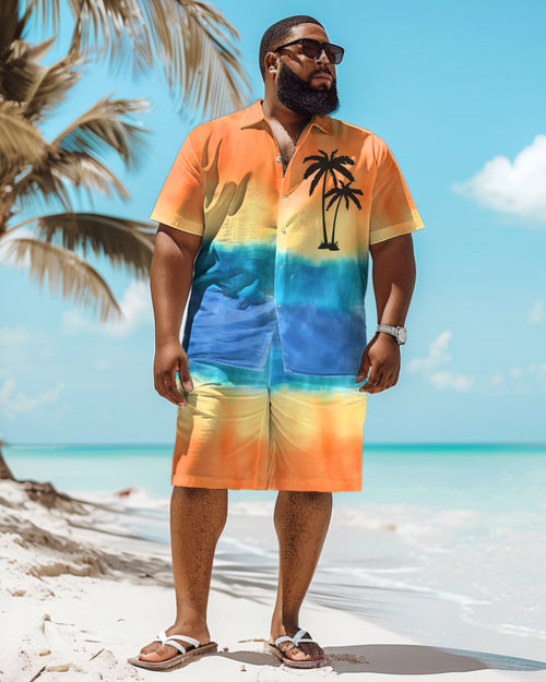 Big & Tall Hawaiian Gradient T-Shirt Shorts Set for big men view 2