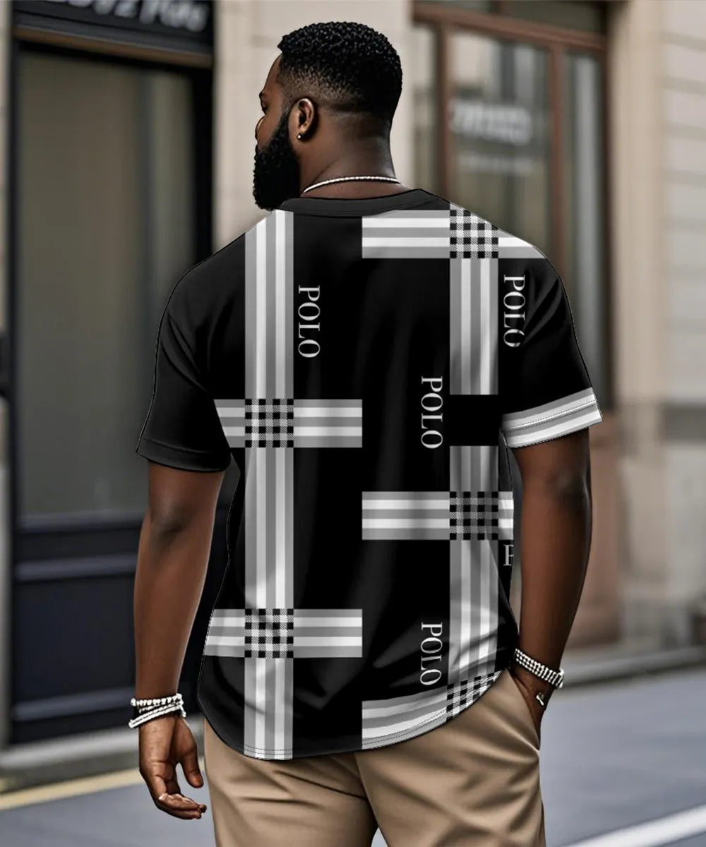Big & Tall Black Striped Graphic T-Shirt for big men view 2