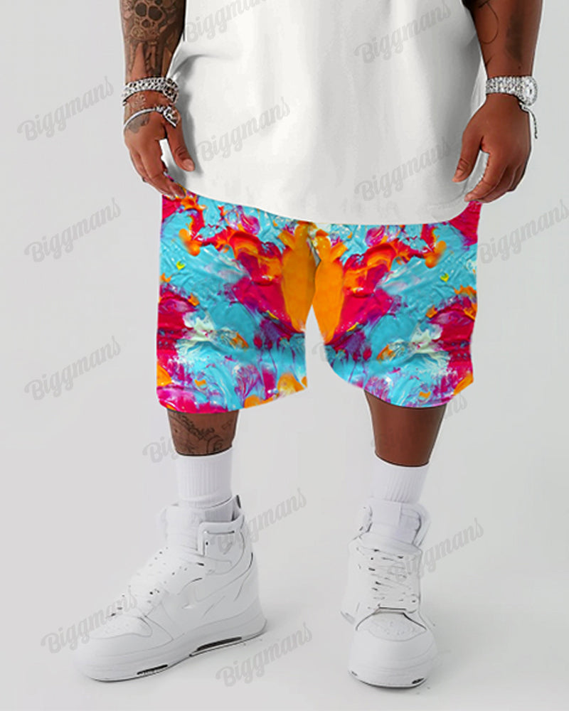 Big & Tall Solid Color Streetwear T-Shirt Shorts Set for big men view 3