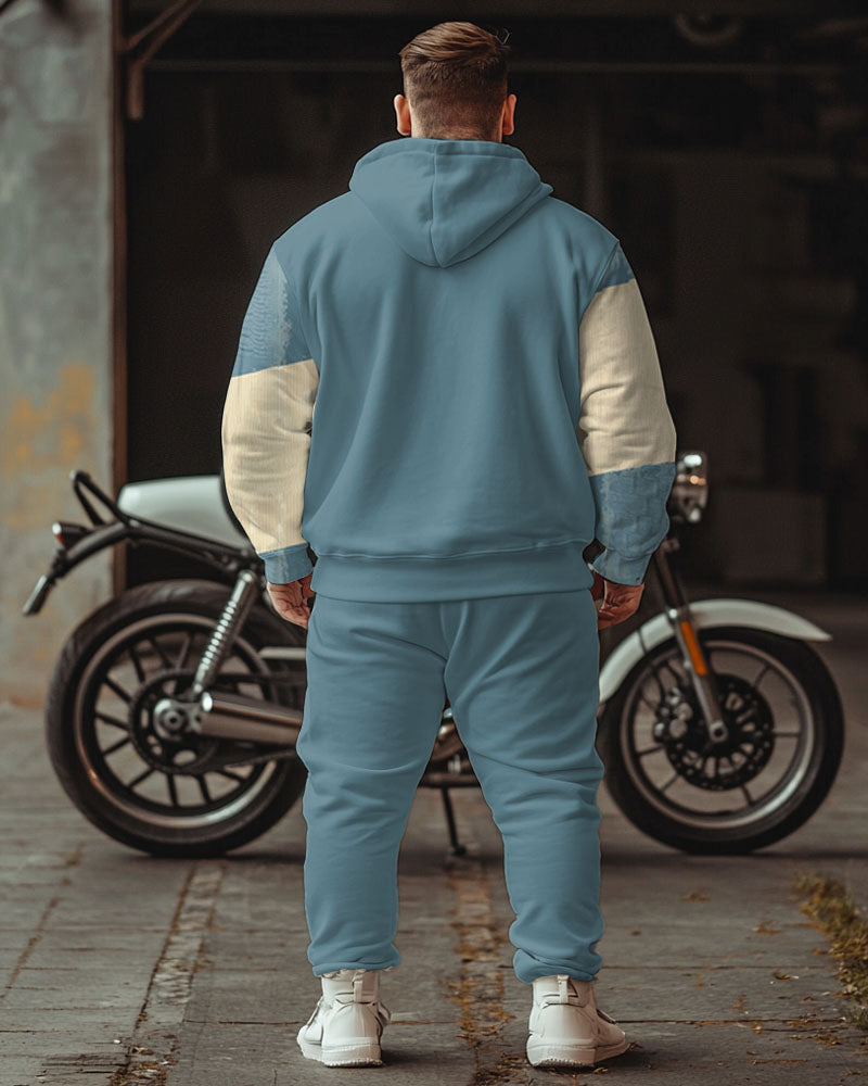 Big & Tall Blue Streetwear Hoodie Sweatpants Set for big men view 4