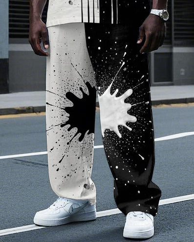 Big & Tall Black White Colorblock T-Shirt Pants Set for big men view 3