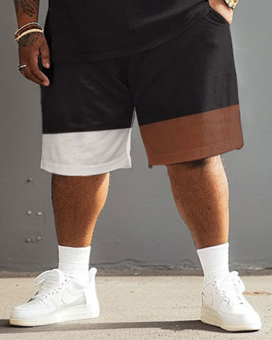 Big & Tall Colorblock Streetwear T-Shirt Shorts Set for big men view 4