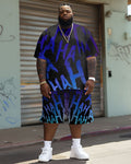 Big & Tall Gradient Graphic T-Shirt Shorts Set for big men view 2