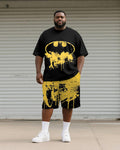Big & Tall Yellow Graphic Graffiti T-Shirt Shorts Set for big men view 1