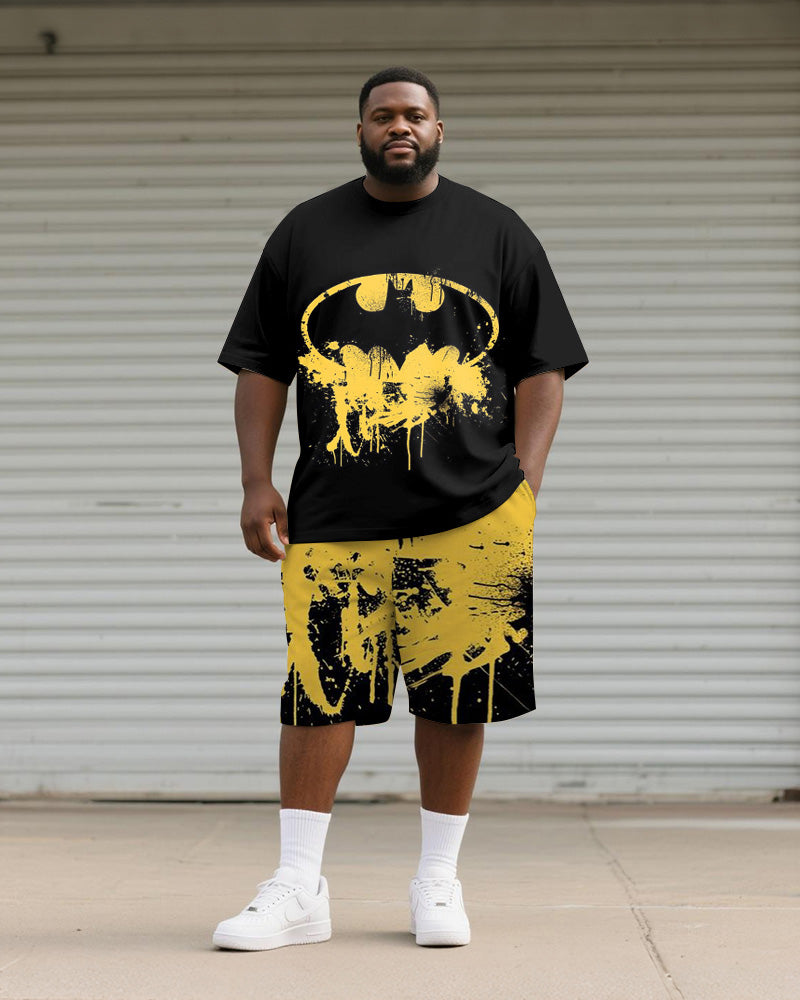Big & Tall Yellow Graphic Graffiti T-Shirt Shorts Set for big men view 1