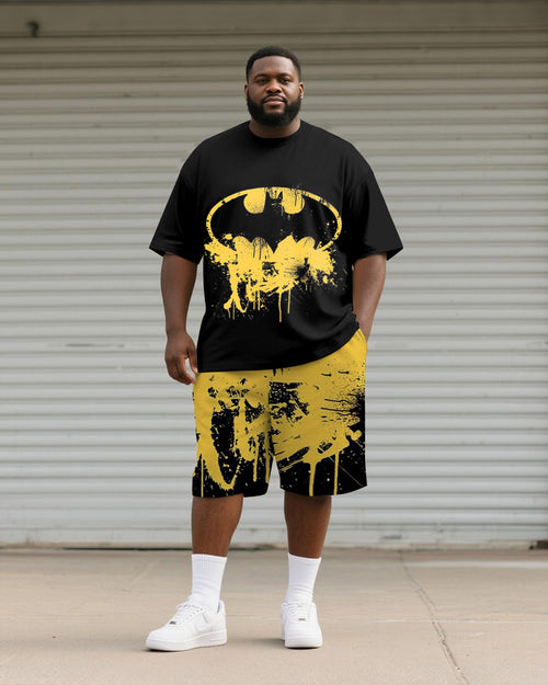 Big & Tall Yellow Graphic Graffiti T-Shirt Shorts Set for big men view 1