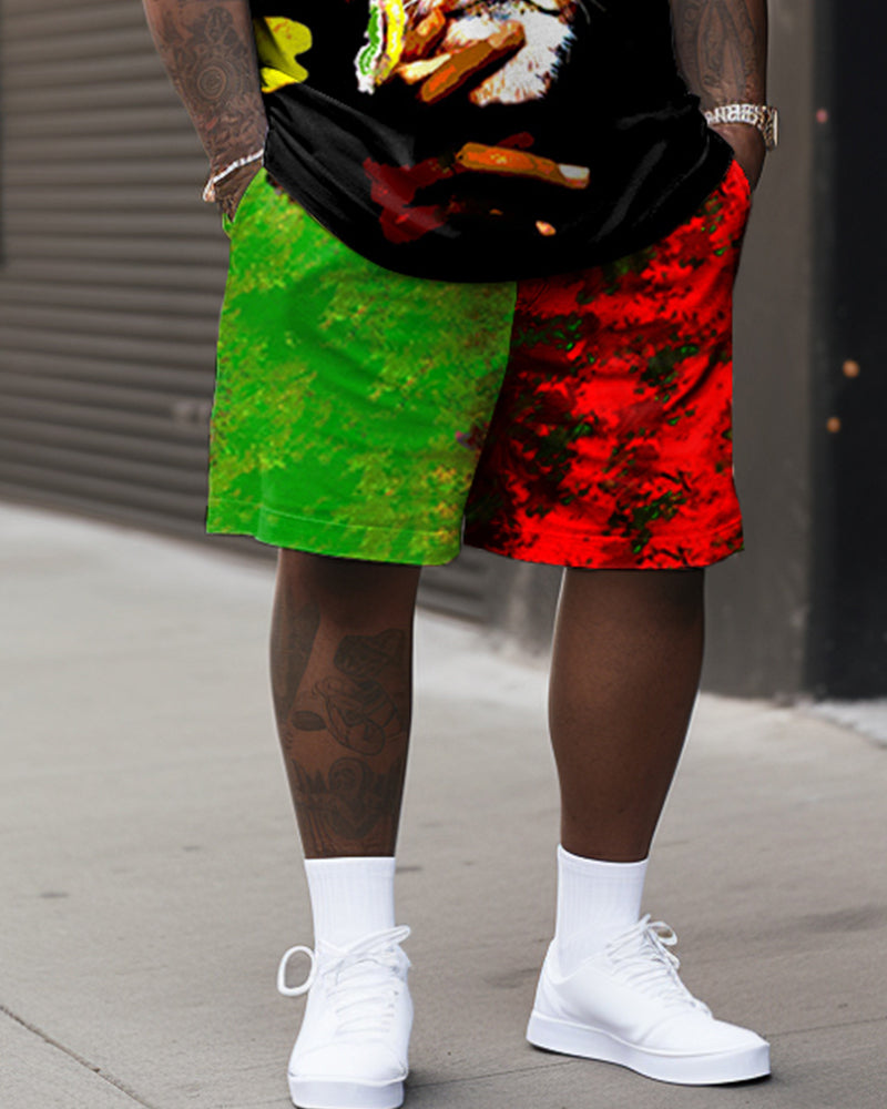 Big & Tall Red Green Streetwear Two-piece Set for big men view 3