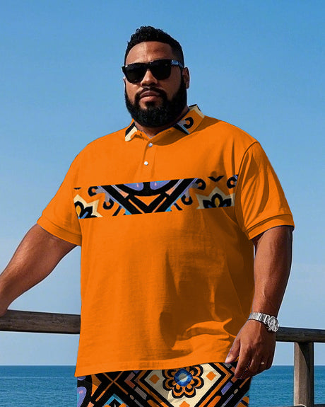 Big & Tall Geometric Vintage Polo Shorts Set for big men view 2