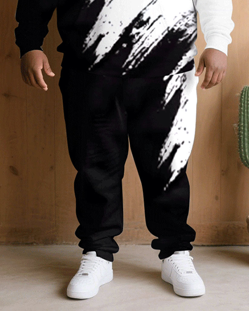 Big & Tall Black White Hoodie Sweatpants Set for big men view 4