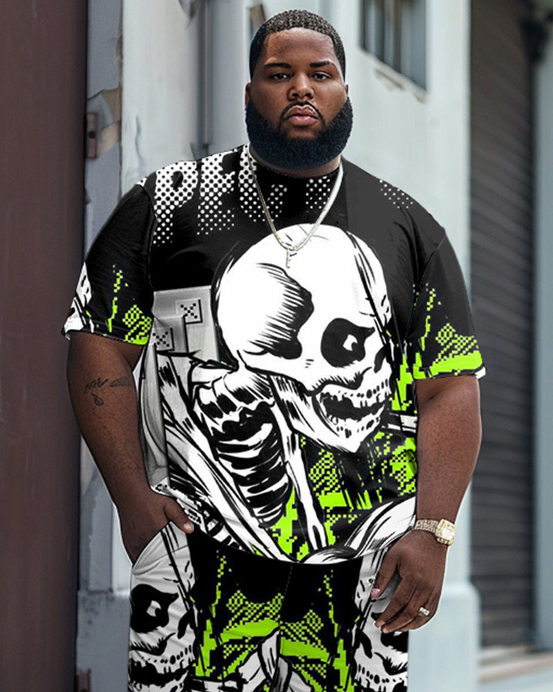 Big & Tall Graphic Skull T-Shirt Shorts Set for big men view 2