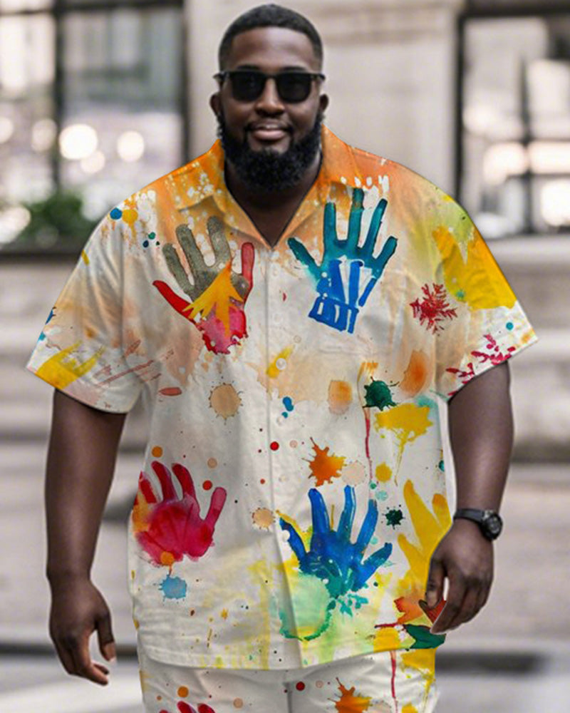 Big & Tall Graphic Graffiti T-Shirt Shorts Set for big men view 2