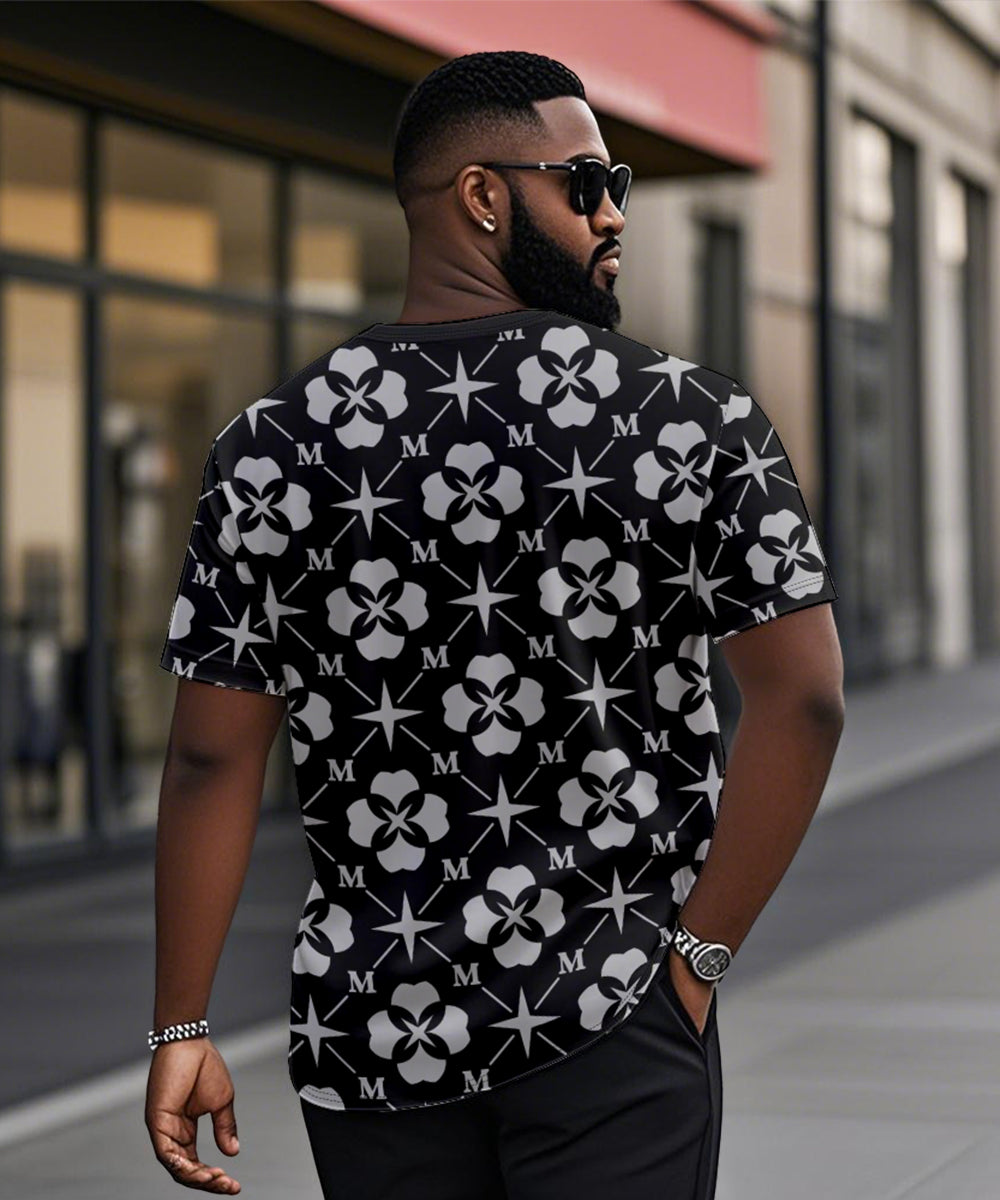 Big & Tall Black Geometric Graphic T-Shirt for big men view 2