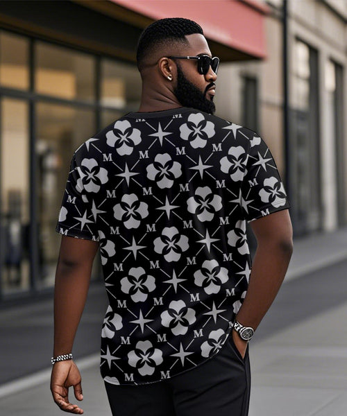 Big & Tall Black Geometric Graphic T-Shirt for big men view 2