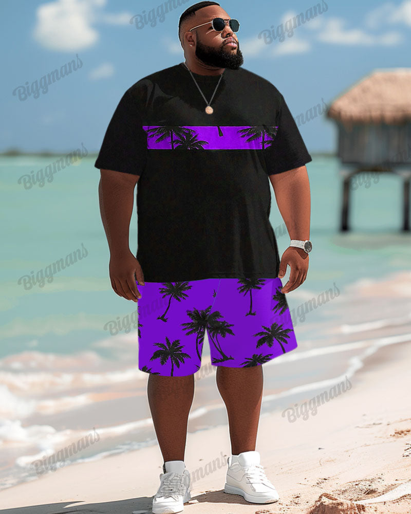 Big & Tall Yellow Hawaiian T-Shirt Shorts Set for big men view 1