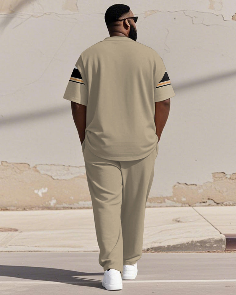 Big & Tall Khaki Graphic T-Shirt Pants Set for big men view 4