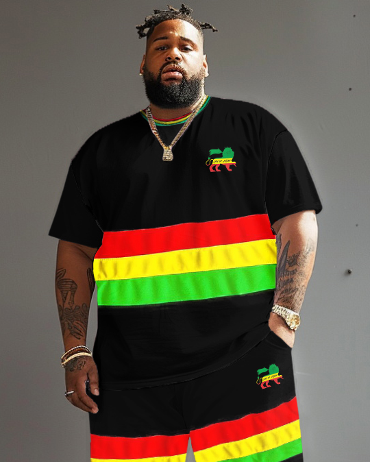 Big & Tall Reggae Striped T-Shirt Shorts Set for big men view 2