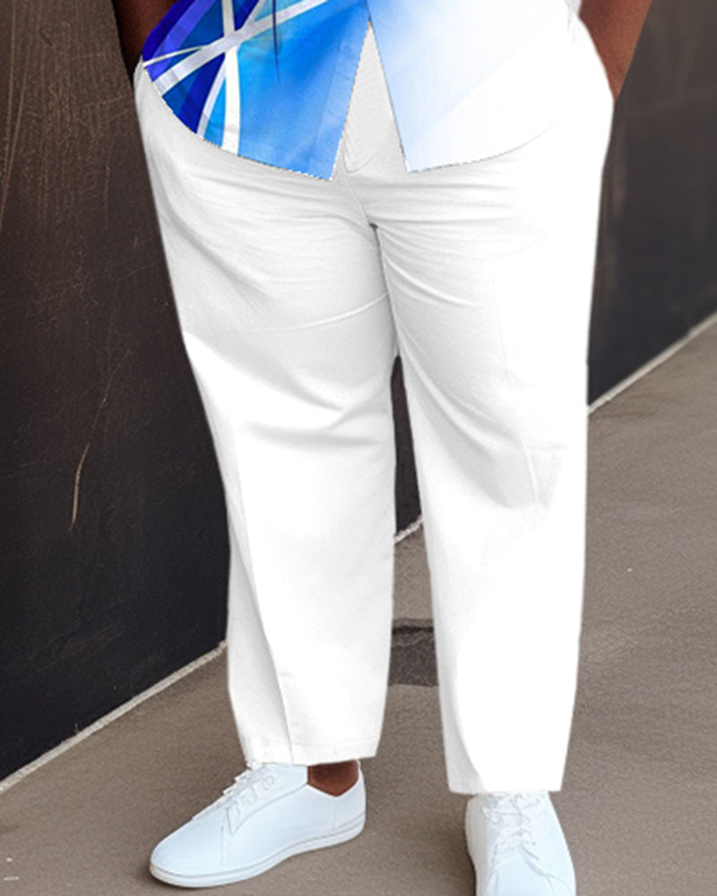 Big & Tall White Blue Gradient Shirt Pants Set for big men view 3