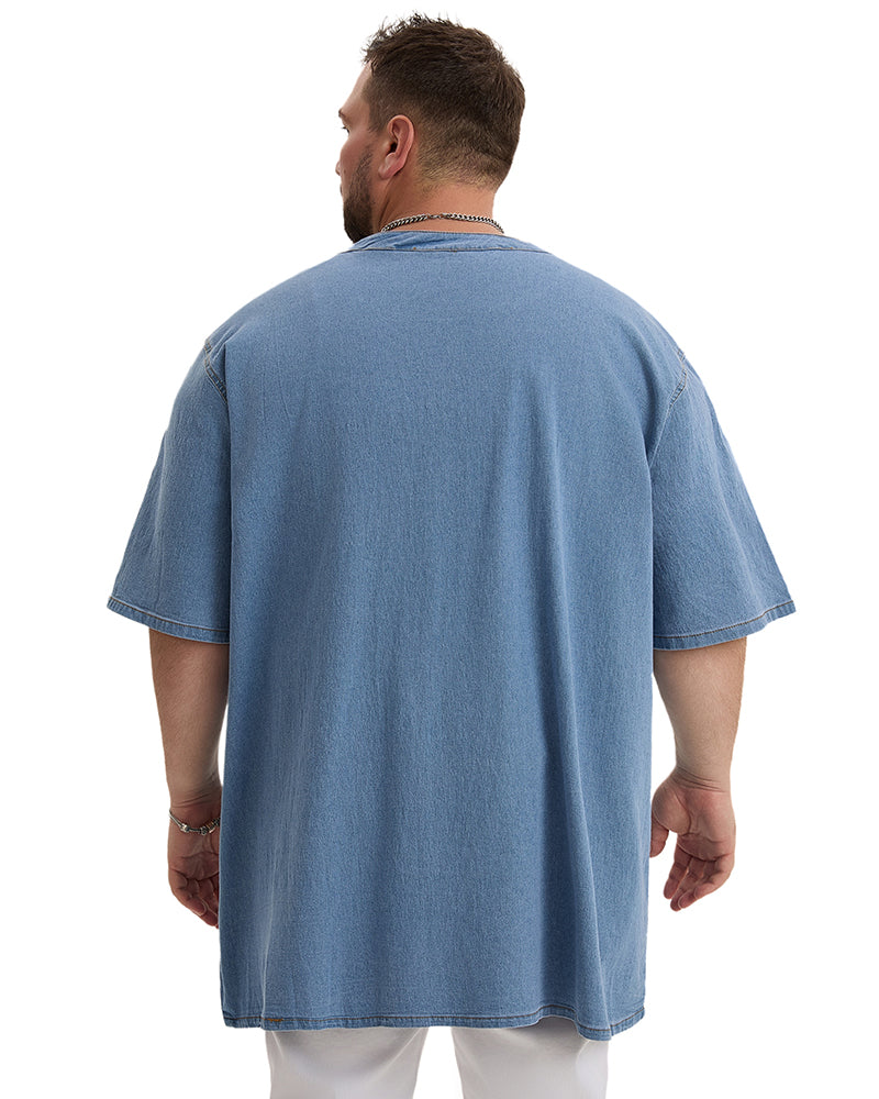 Big & Tall Denim Washed Solid Color T-Shirt for big men view 2