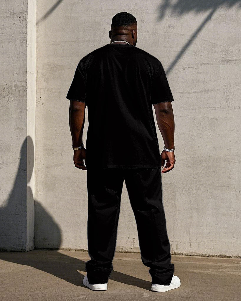 Big & Tall Black Red Colorblock T-Shirt Pants Set for big men view 4