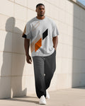 Big & Tall Gray Colorblock Graphic T-Shirt Pants Set for big men view 1
