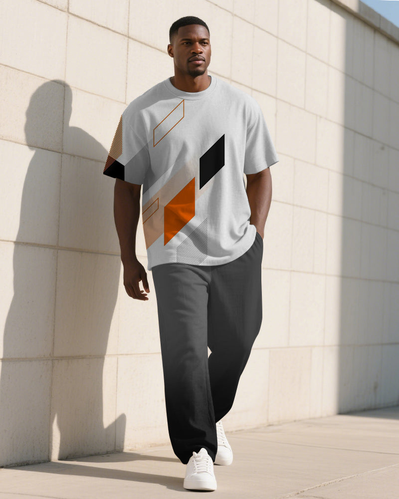Big & Tall Gray Colorblock Graphic T-Shirt Pants Set for big men view 1