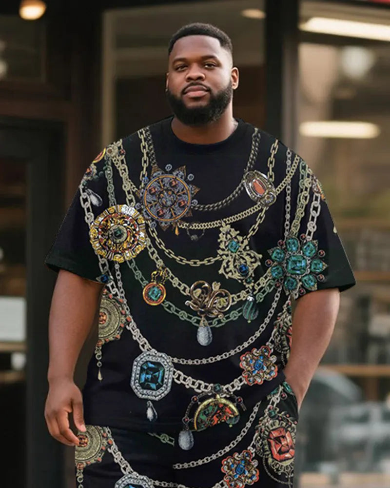 Big & Tall Black Streetwear T-Shirt Shorts Set for big men view 2