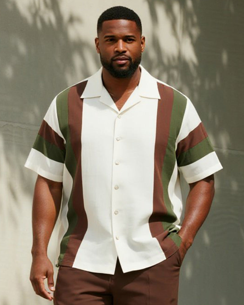 Big & Tall Brown Striped T-Shirt Pants Set for big men view 2