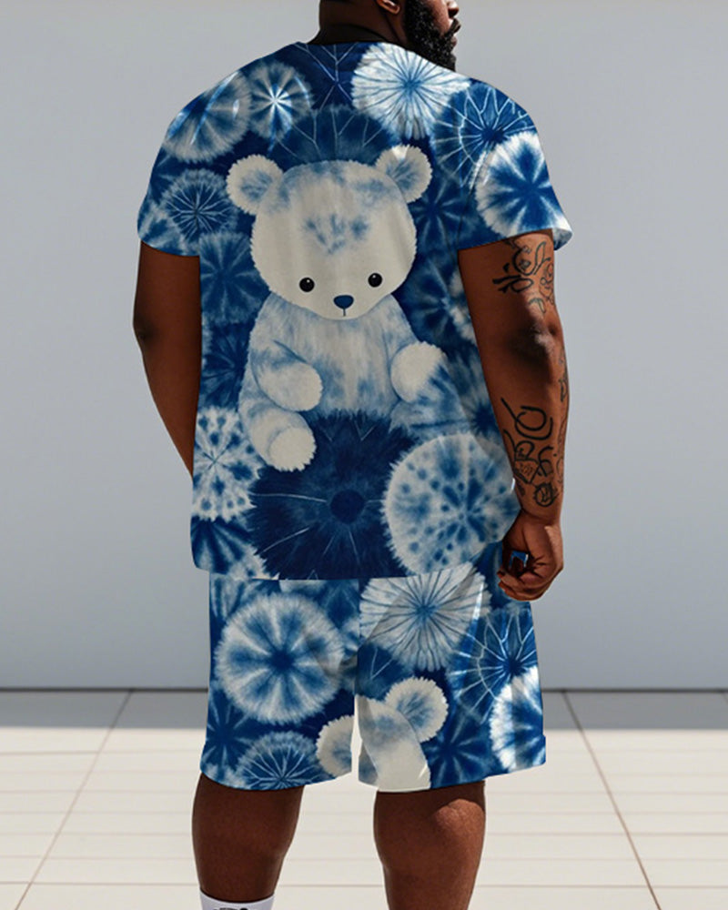 Big & Tall Blue Graphic T-Shirt Shorts Set for big men view 4