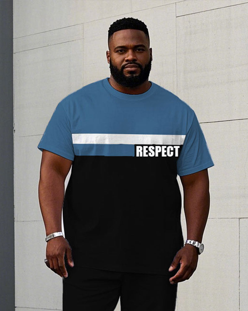 Big & Tall Black Blue Graphic T-Shirt Pants Set for big men view 2