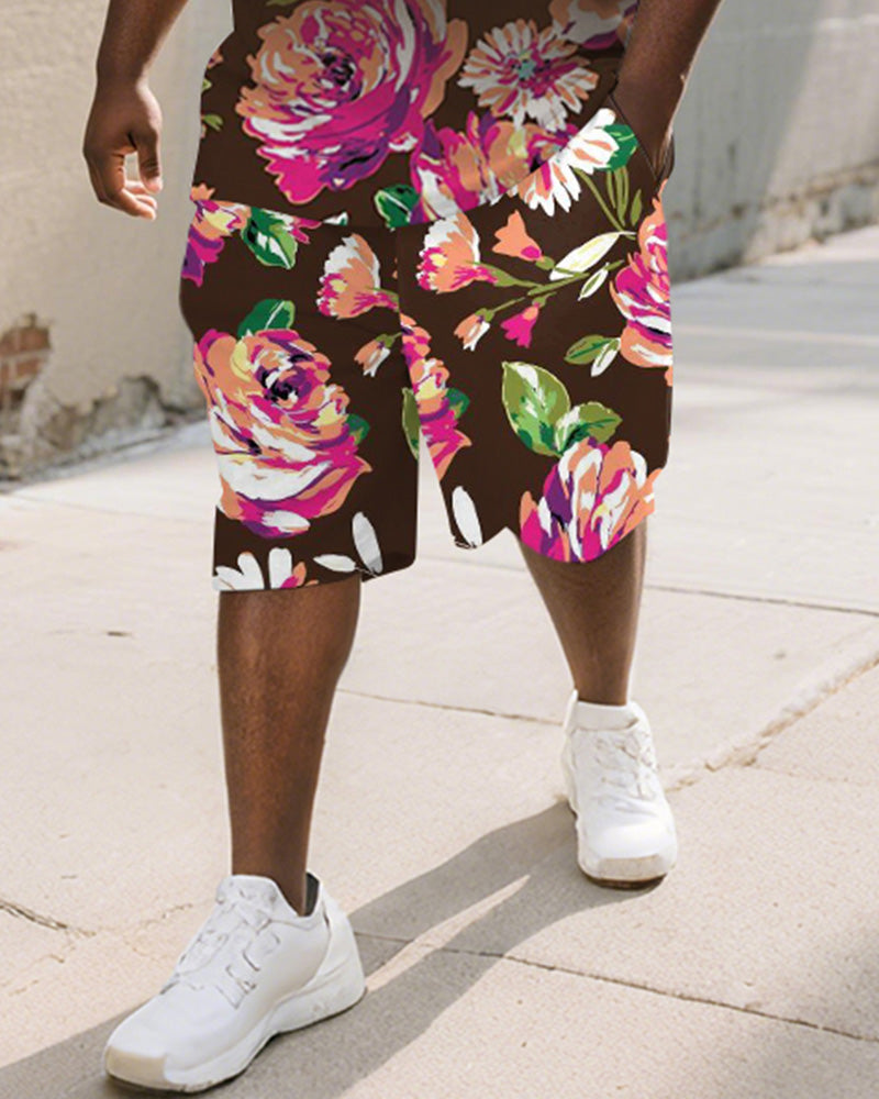Big & Tall Brown Gradient Graphic T-Shirt Shorts Set for big men view 3