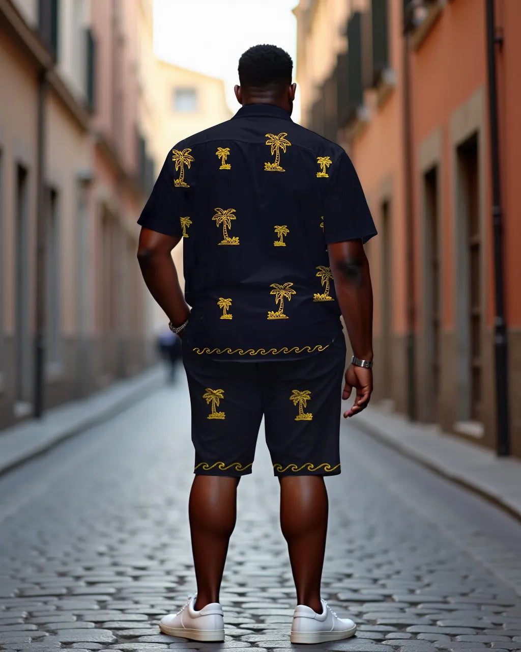 Big & Tall Black Hawaiian T-Shirt Shorts Set for big men view 2